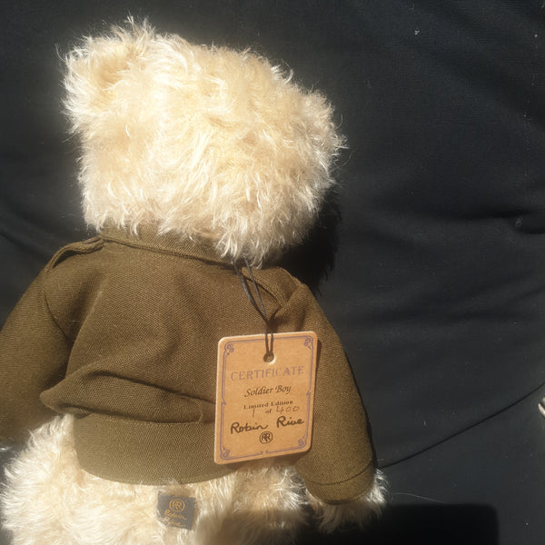 Soldier Boy , 36cm, our special Robin Rive collectible mohair bear, khaki jacket