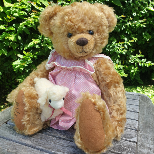 Berry and Baba, 36cm soft, curly mohair teddy bear with lamb LE 200/200