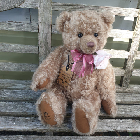 Constance Spry, 44cm Robin Rive bear, caramel-pink curly distressed mohair. No.1 / 50