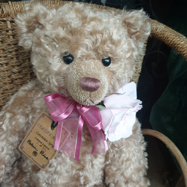 Constance Spry, 44cm Robin Rive bear, caramel-pink curly distressed mohair. No.1 / 50