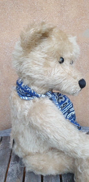 Charlie, Robin Rive bear, 44cm, long cream distressed mohair, ooak, blue cravat