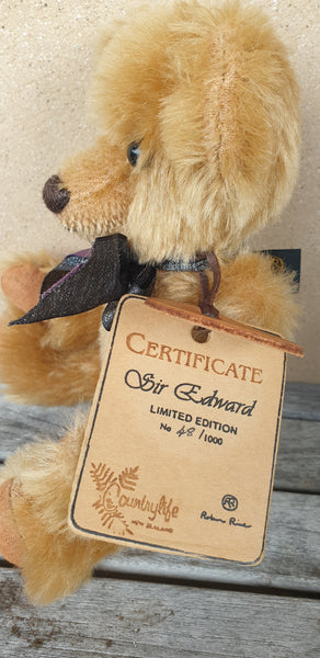 Sir Edward, Robin Rive bear, 24cm OOAK collectible, denim dress, LE