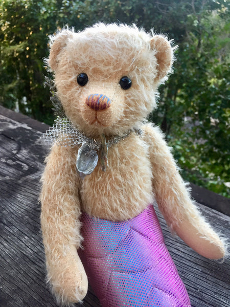 Little Mermaid, Robin Rive bear, 40cm OOAK collectible mermaid teddy, shell necklace
