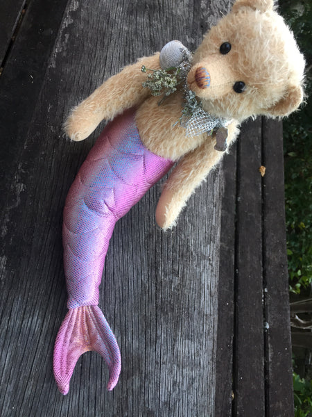 Little Mermaid, Robin Rive bear, 40cm OOAK collectible mermaid teddy, shell necklace