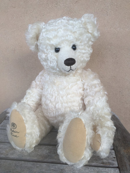 Snowberry, white soft curly Robin Rive bear  tartan dress