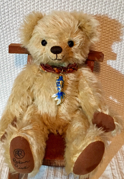 Jimmy, 30cmOOAK Robin Rive Bear, wearing a sweet enamel fish pendant