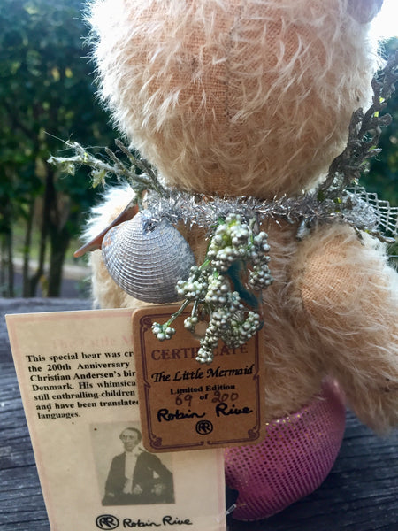 Little Mermaid, Robin Rive bear, 40cm OOAK collectible mermaid teddy, shell necklace