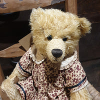 Emma, Robin Rive bear, 36cm OOAK caramel mohair collectible teddy, red dress