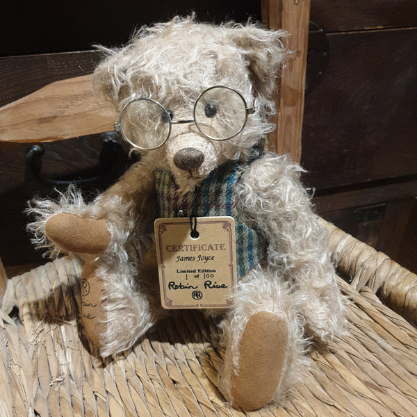 James Joyce, Robin Rive Bear, 28cm collectible in sparse taupe mohair