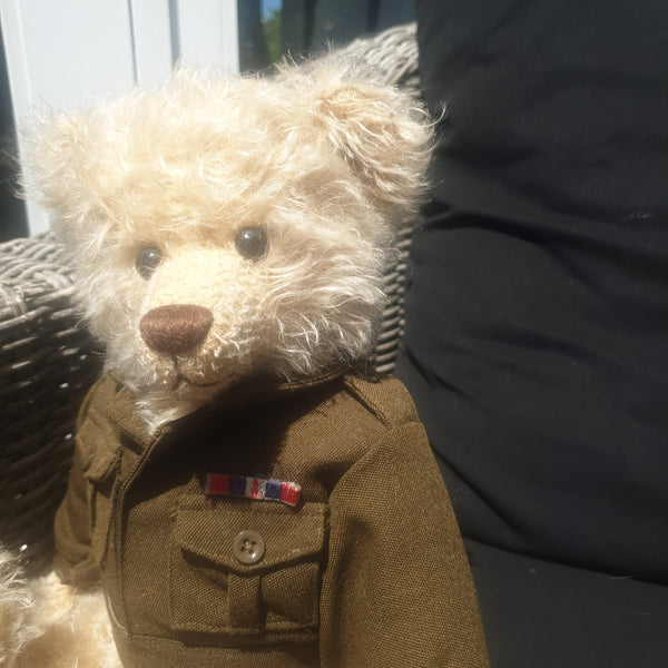 Soldier Boy , 36cm, our special Robin Rive collectible mohair bear, khaki jacket