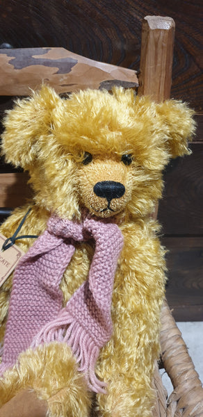 Jeremy, Robin Rive bear, 46cm  long curly golden mohair collectible teddy
