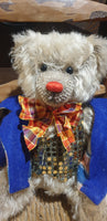 Juju: 36cm ooak grey mohair bear, clown outfit