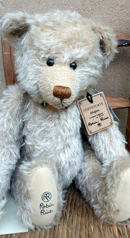 Philpott, Number 1, award-winner, traditional woodwool stuffed, pale straw mohair Robin Rive bear