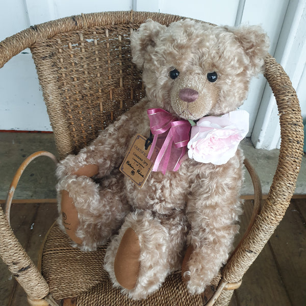 Constance Spry, 44cm Robin Rive bear, caramel-pink curly distressed mohair,