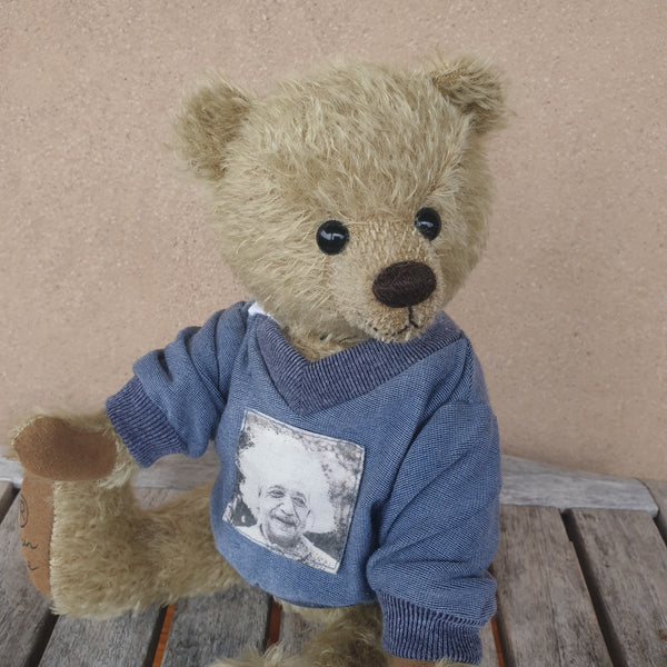 Stan, 30cm Robin Rive Bear, OOAK collectible pale khaki mohair teddy, sweatshirt