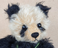 Panda: Robin Rive panda, 26cm, black &white long mohair, fish pendant