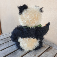Panda: Robin Rive panda, 26cm, black &white long mohair, fish pendant