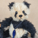 Panda: Robin Rive panda, 26cm, black &white long mohair, fish pendant