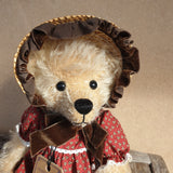 Jane Austen, 33cm Robin Rive Bear, collectible limited edition mohair teddy , dress, straw bonnet