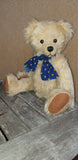 Rocky,  Robin Rive bear, 30cm OOAK collectible, blue cotton scarf/bow