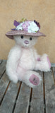 Amy, 28cm OOAK Robin Rive lilac mohair bear, floral hat