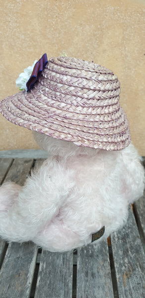 Amy, 28cm OOAK Robin Rive lilac mohair bear, floral hat