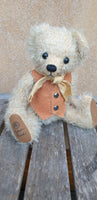 Bran, Robin Rive bear, 18cm OOAK collectible, vintage waistcoat, bow