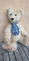 Charlie, Robin Rive bear, 44cm, long cream distressed mohair, ooak, blue cravat