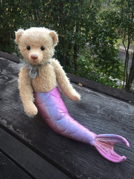 Little Mermaid, Robin Rive bear, 40cm OOAK collectible mermaid teddy, shell necklace