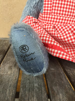 Blue gal, Robin Rive Bear, 38cm OOAK collectible pretty blue mohair teddy, red gingham dress